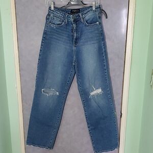 Just Black Blue Straight Jeans with Distressed Details